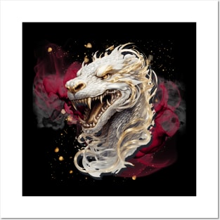 Asian Dragon with Gold, White and Silver details Posters and Art